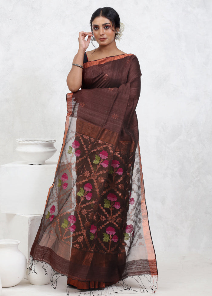 Brown Matka Pure Silk Saree With Blouse Piece - Indian Silk House Agencies