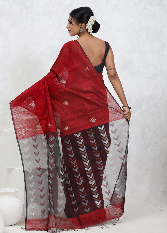 Red Matka Pure Silk Saree With Blouse Piece