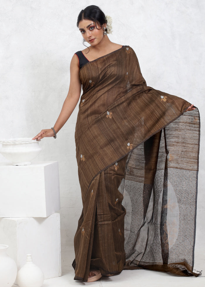 Brown Matka Pure Silk Saree With Blouse Piece - Indian Silk House Agencies