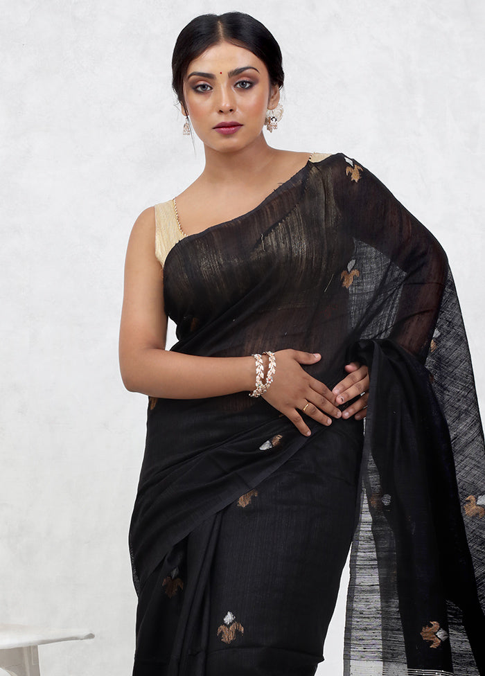 Black Matka Pure Silk Saree Without Blouse Piece - Indian Silk House Agencies