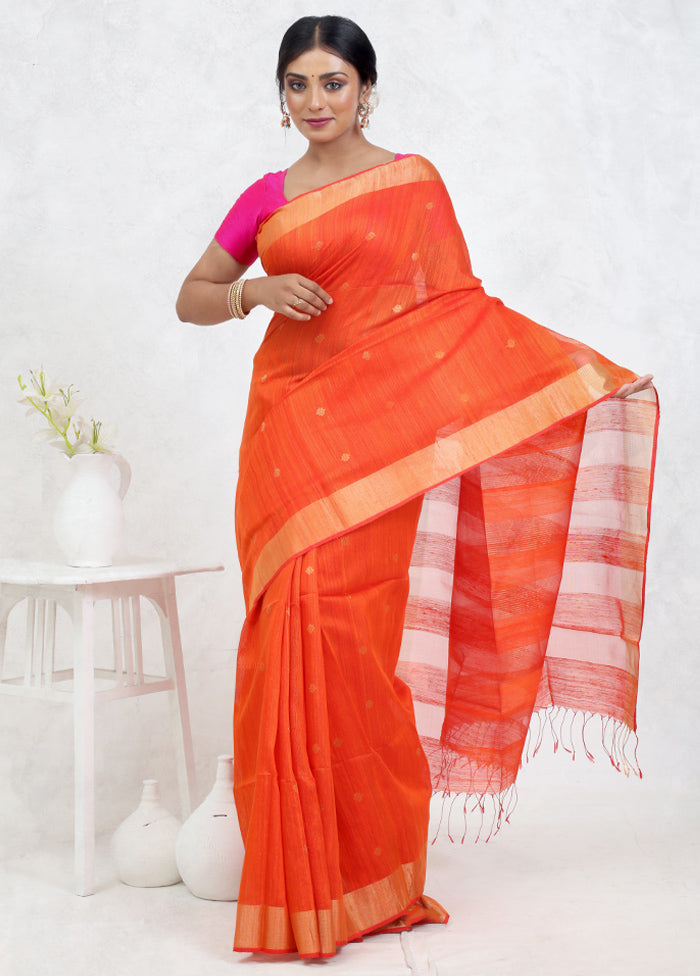 Orange Matka Pure Silk Saree Without Blouse Piece