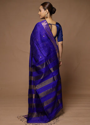 Blue Handloom Matka Pure Silk Saree With Blouse Piece