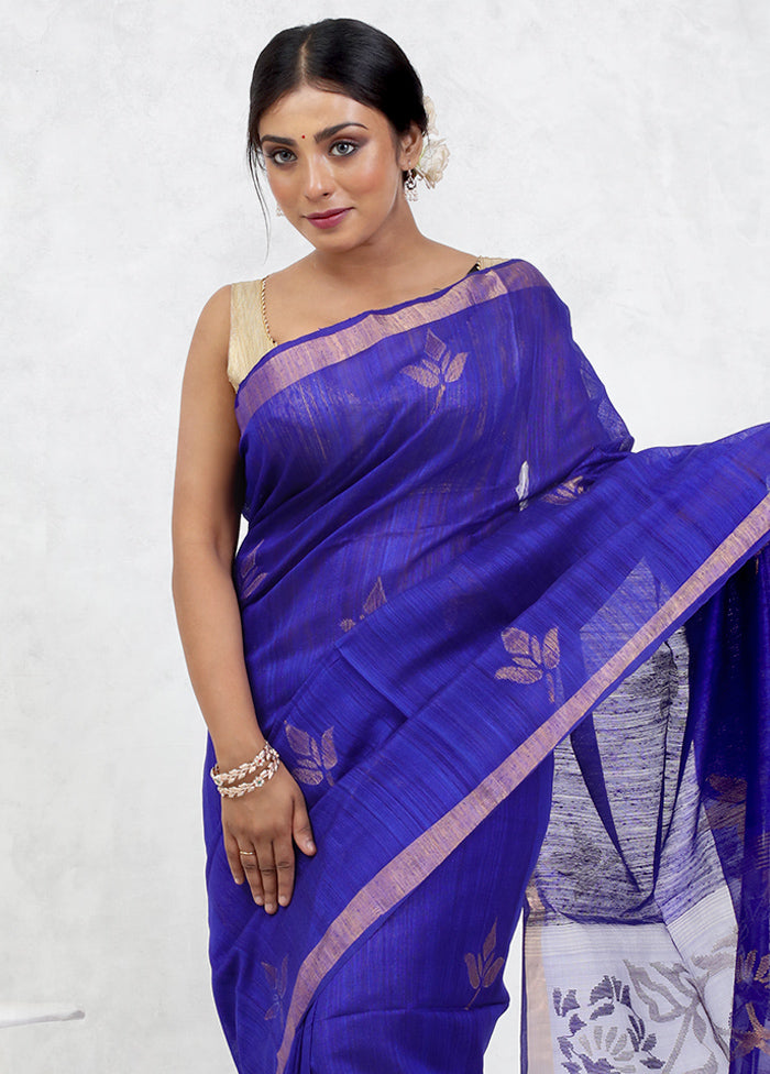 Blue Matka Pure Silk Saree Without Blouse Piece - Indian Silk House Agencies