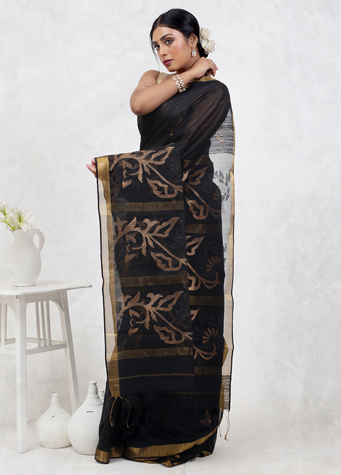 Black Matka Pure Silk Saree Without Blouse Piece - Indian Silk House Agencies