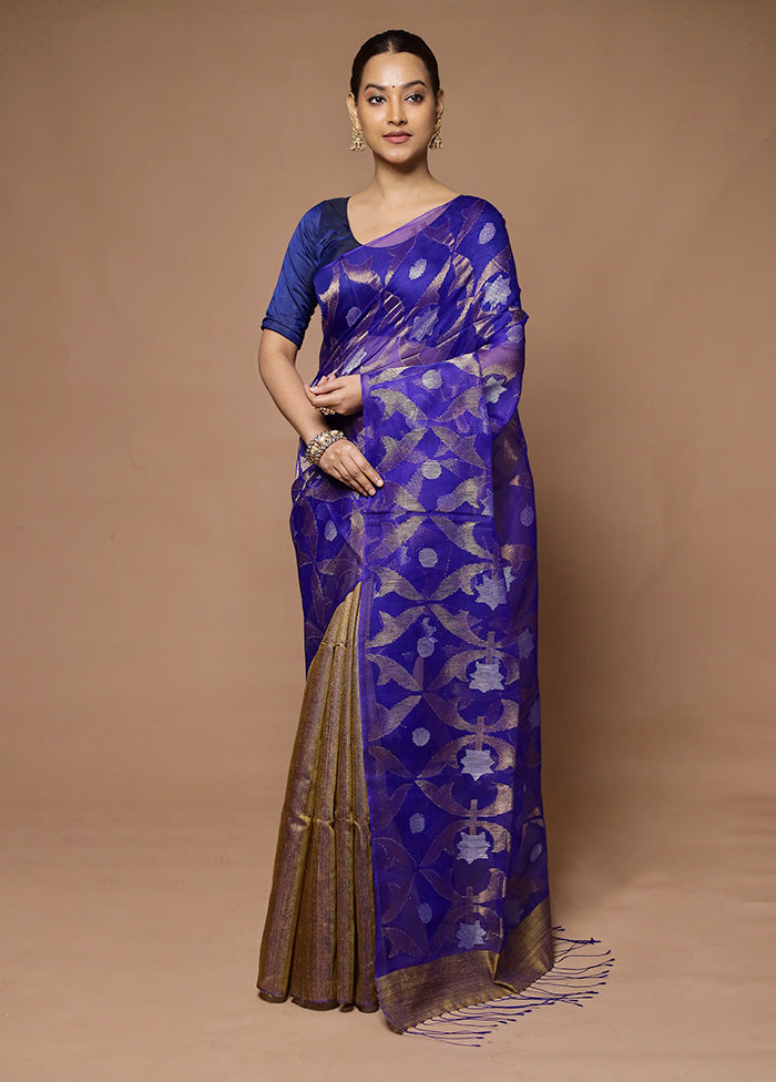 Blue Handloom Matka Pure Silk Saree With Blouse Piece