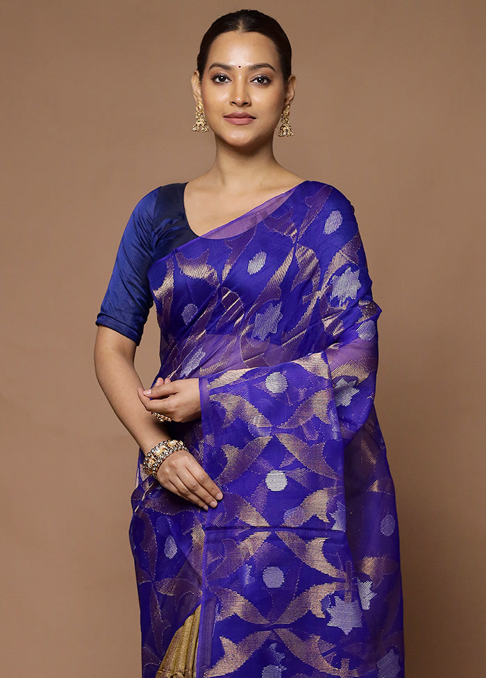 Blue Handloom Matka Pure Silk Saree With Blouse Piece