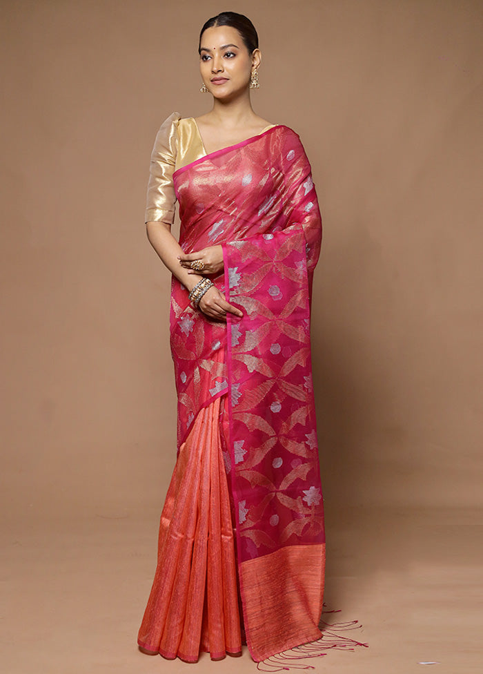 Pink Handloom Matka Pure Silk Saree With Blouse Piece