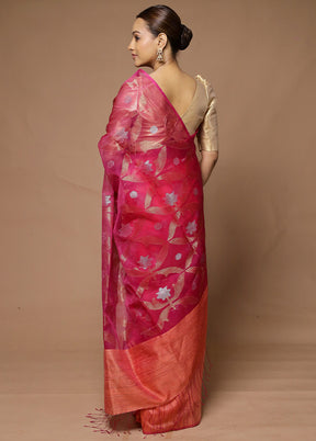 Pink Handloom Matka Pure Silk Saree With Blouse Piece