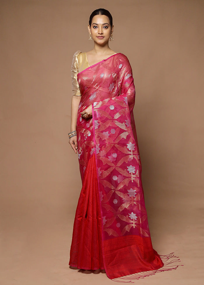 Pink Handloom Matka Pure Silk Saree With Blouse Piece