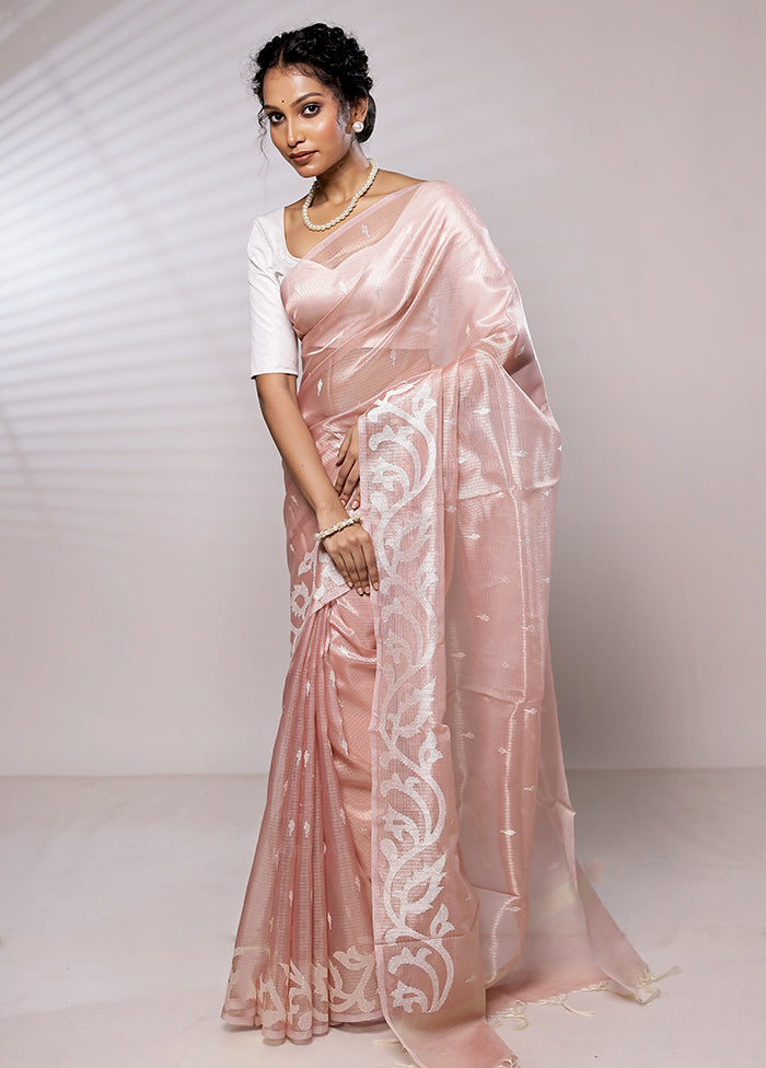 Pink Tissue Silk Saree Without Blouse Piece