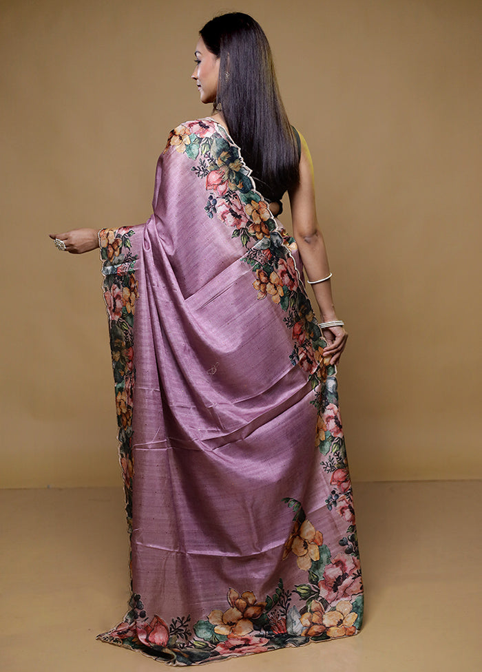 purple Dupion Silk Saree With Blouse Piece