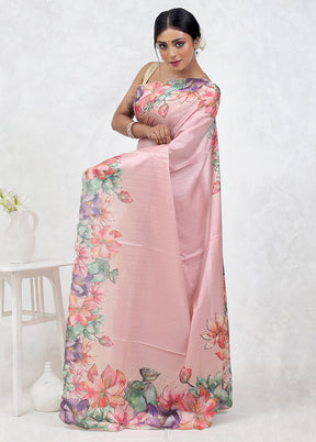 Pink Dupion Silk Saree Without Blouse Piece - Indian Silk House Agencies