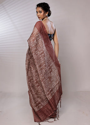 Brown Chanderi Cotton Saree With Blouse Piece