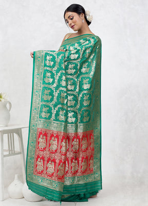Green Baluchari Silk Saree Without Blouse Piece - Indian Silk House Agencies