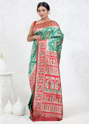 Green Baluchari Silk Saree Without Blouse Piece - Indian Silk House Agencies