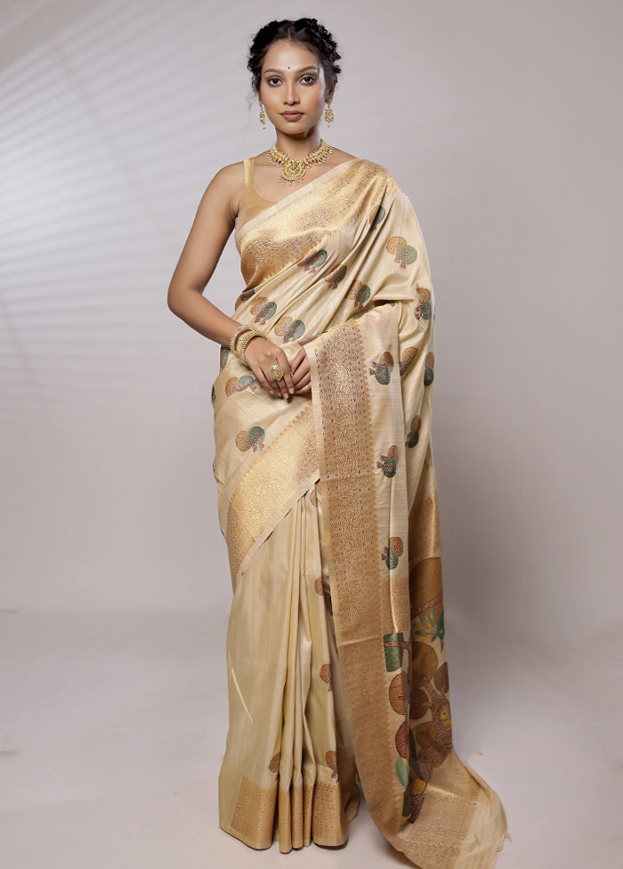 Cream Baluchari Silk Saree With Blouse Piece - Indian Silk House Agencies