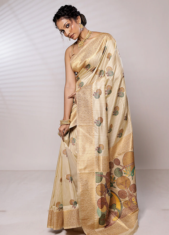 Cream Baluchari Silk Saree With Blouse Piece - Indian Silk House Agencies