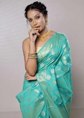 Blue Kora Silk Saree With Blouse Piece