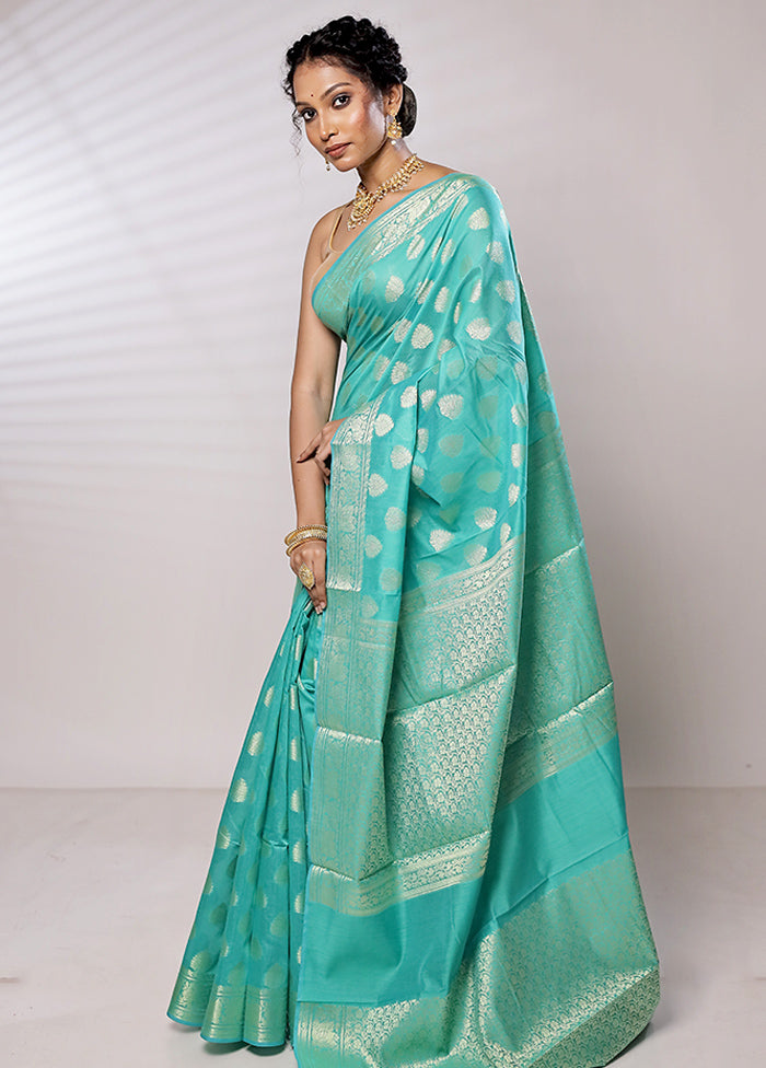 Blue Kora Silk Saree With Blouse Piece