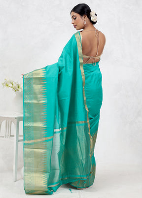 Green Dupion Silk Saree Without Blouse Piece - Indian Silk House Agencies