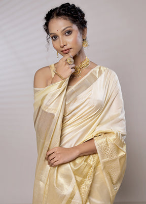 Cream Dupion Silk Saree Without Blouse Piece