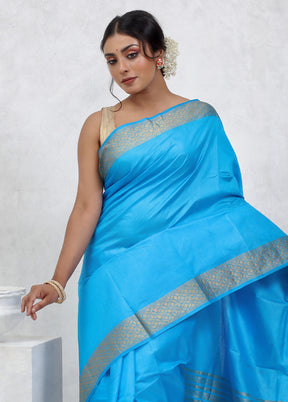 Blue Dupion Silk Saree With Blouse Piece