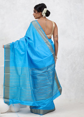 Blue Dupion Silk Saree With Blouse Piece