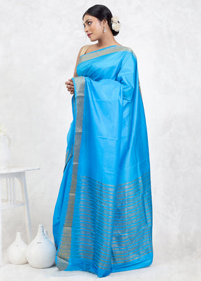 Blue Dupion Silk Saree Without Blouse Piece - Indian Silk House Agencies