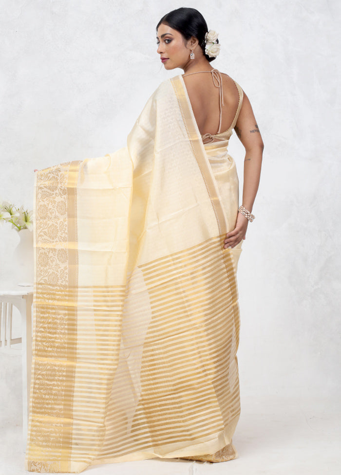 Cream Dupion Silk Saree Without Blouse Piece - Indian Silk House Agencies