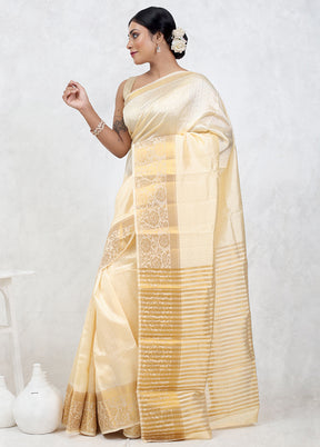 Cream Dupion Silk Saree Without Blouse Piece - Indian Silk House Agencies