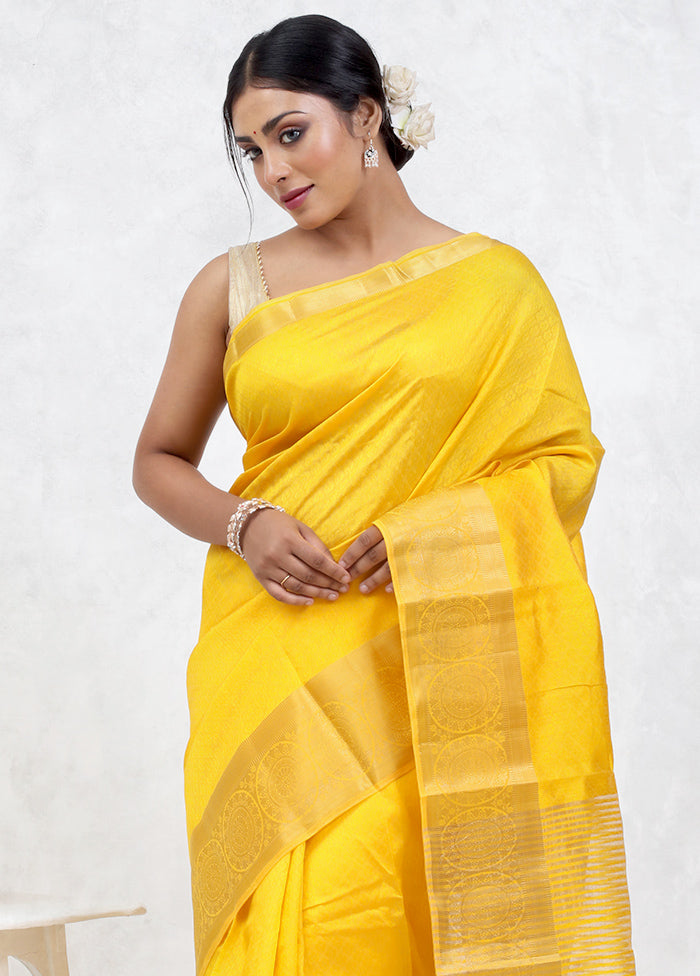 Yellow Dupion Silk Saree Without Blouse Piece - Indian Silk House Agencies