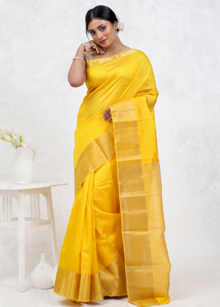 Yellow Dupion Silk Saree Without Blouse Piece