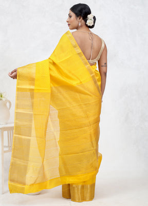 Yellow Dupion Silk Saree Without Blouse Piece - Indian Silk House Agencies