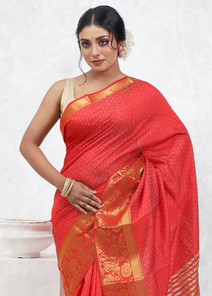 Pink Dupion Silk Saree With Blouse Piece