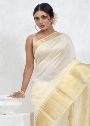 Cream Dupion Silk Saree With Blouse Piece - Indian Silk House Agencies