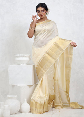 Cream Dupion Silk Saree With Blouse Piece - Indian Silk House Agencies