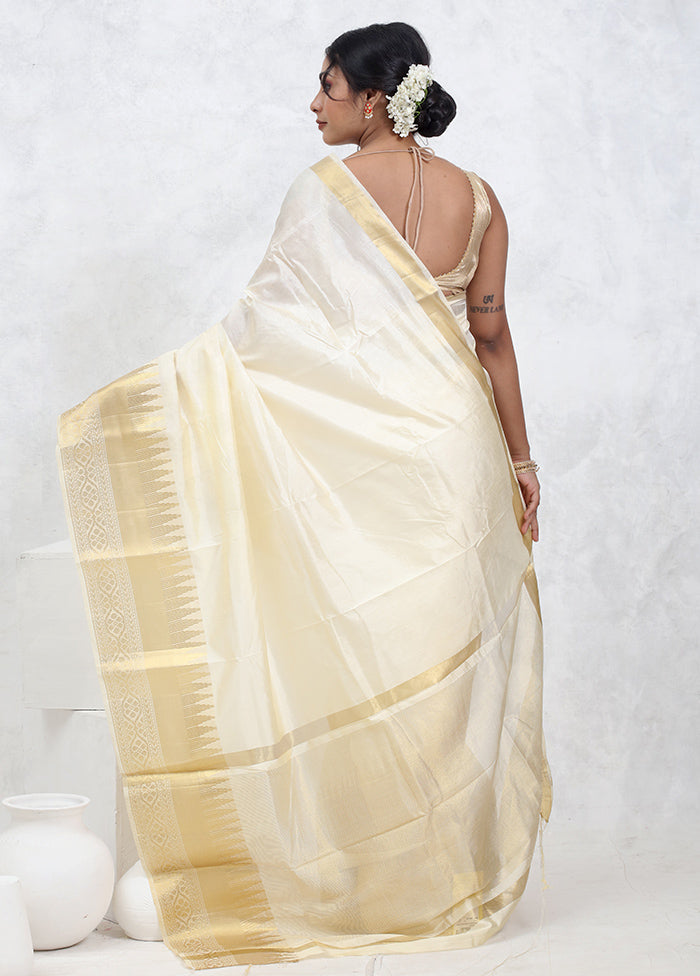 Cream Dupion Silk Saree With Blouse Piece - Indian Silk House Agencies