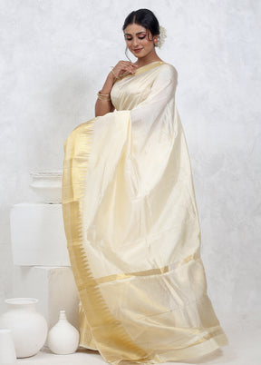 Cream Dupion Silk Saree With Blouse Piece - Indian Silk House Agencies