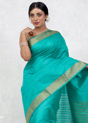 Green Dupion Silk Saree Without Blouse Piece - Indian Silk House Agencies