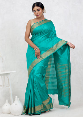 Green Dupion Silk Saree Without Blouse Piece - Indian Silk House Agencies