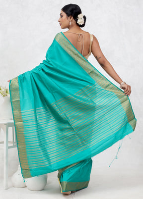 Green Dupion Silk Saree Without Blouse Piece - Indian Silk House Agencies