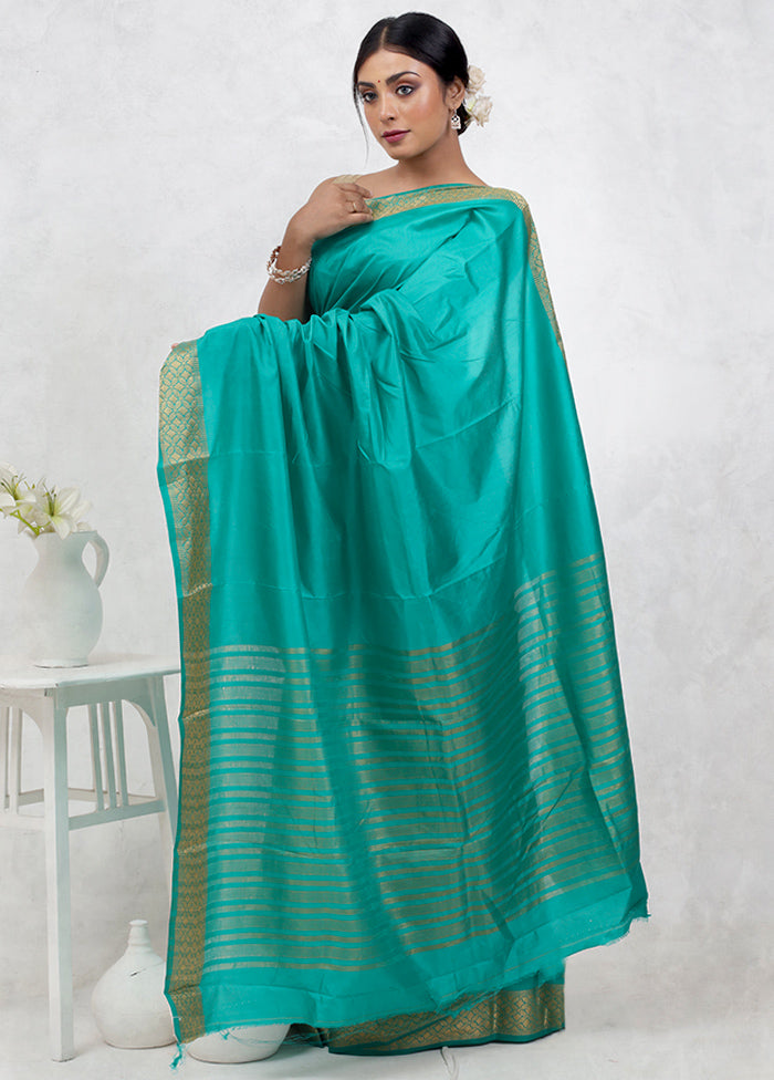 Green Dupion Silk Saree Without Blouse Piece - Indian Silk House Agencies