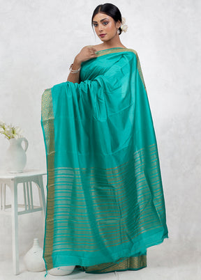 Green Dupion Silk Saree Without Blouse Piece - Indian Silk House Agencies