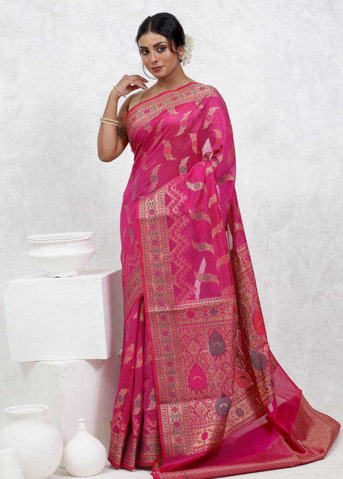 Pink Kora Silk Saree With Blouse Piece - Indian Silk House Agencies