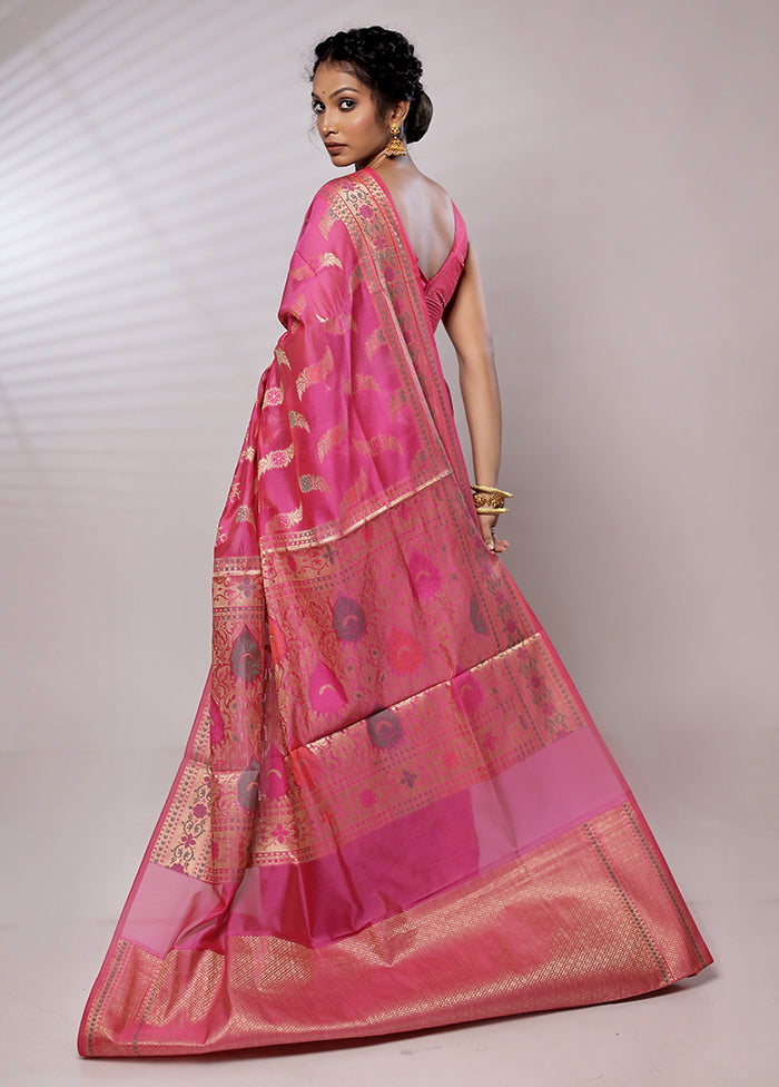 Pink Kora Silk Saree Without Blouse Piece