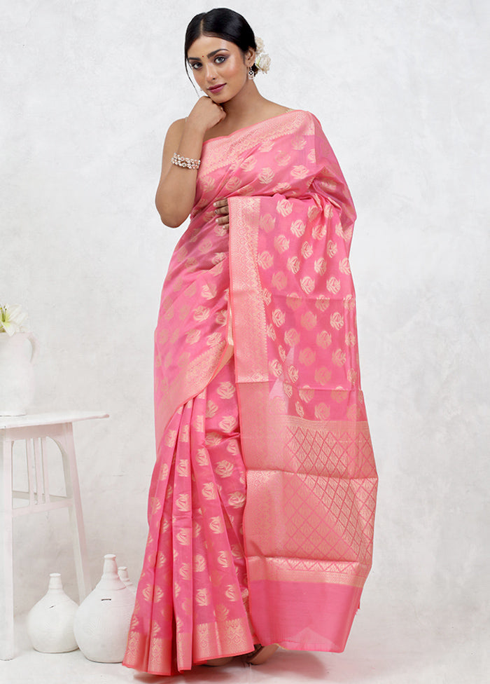 Pink Kora Silk Saree Without Blouse Piece - Indian Silk House Agencies