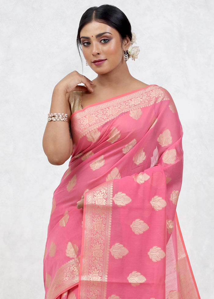 Pink Kora Silk Saree Without Blouse Piece - Indian Silk House Agencies