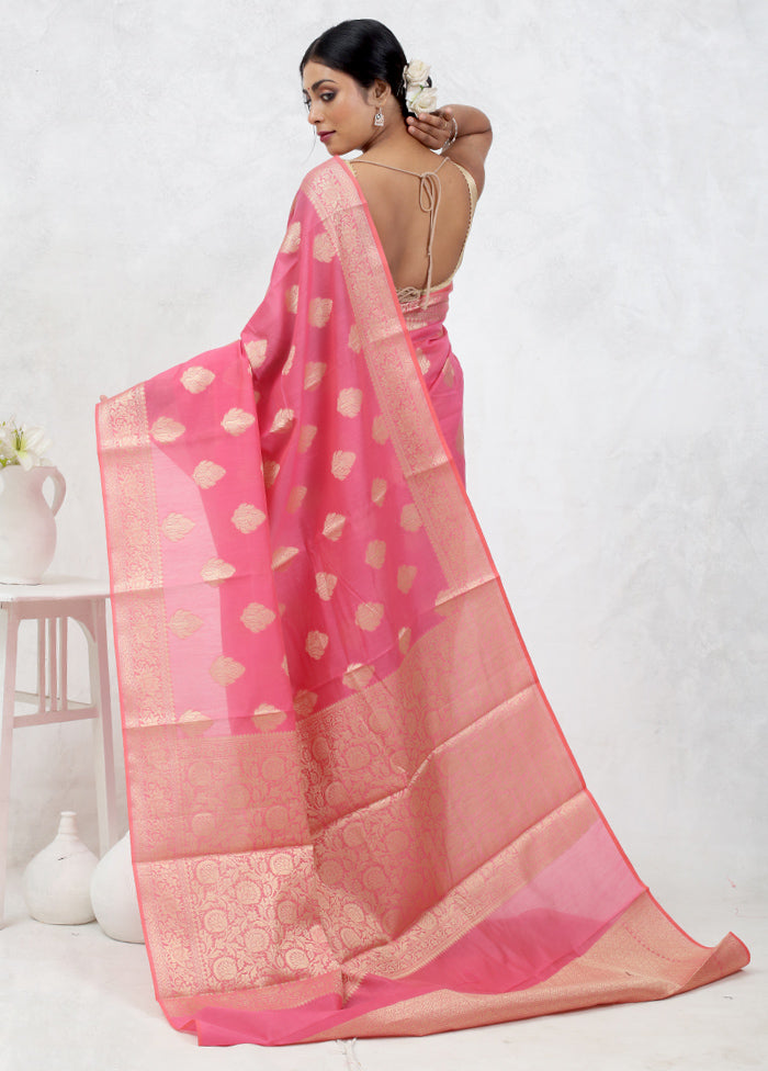 Pink Kora Silk Saree Without Blouse Piece - Indian Silk House Agencies