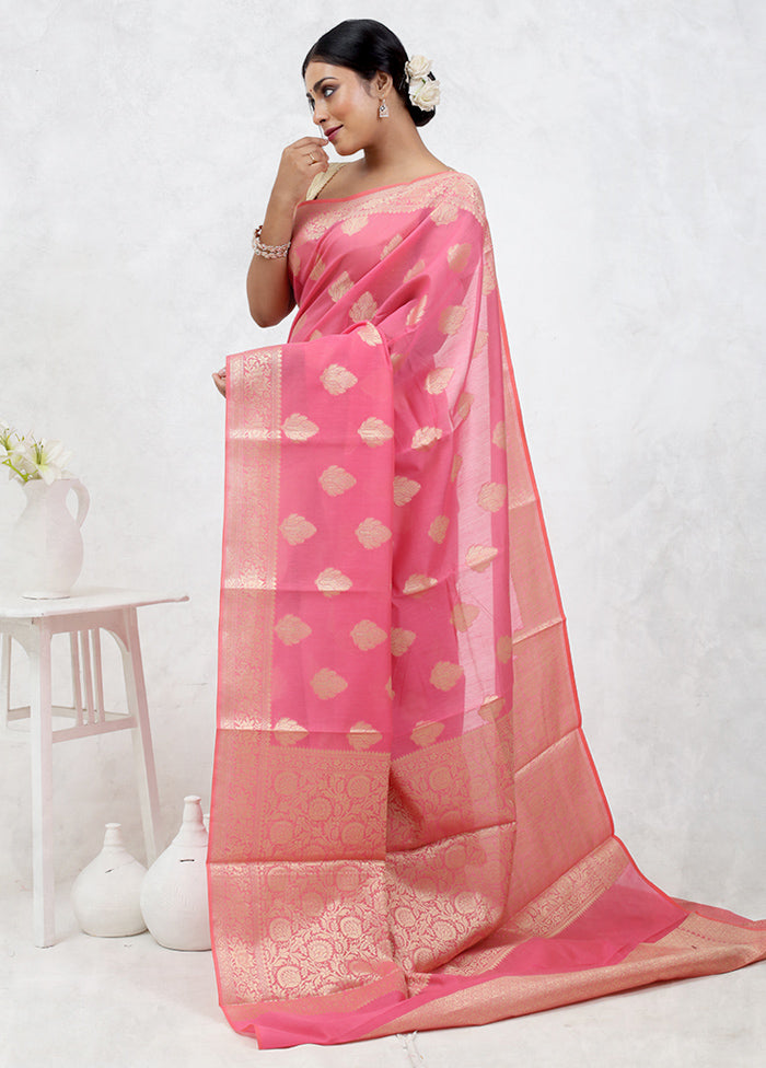 Pink Kora Silk Saree Without Blouse Piece - Indian Silk House Agencies