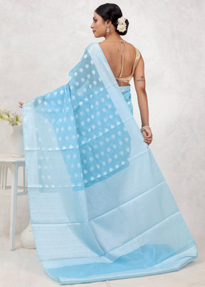 Blue Kora Silk Saree Without Blouse Piece - Indian Silk House Agencies